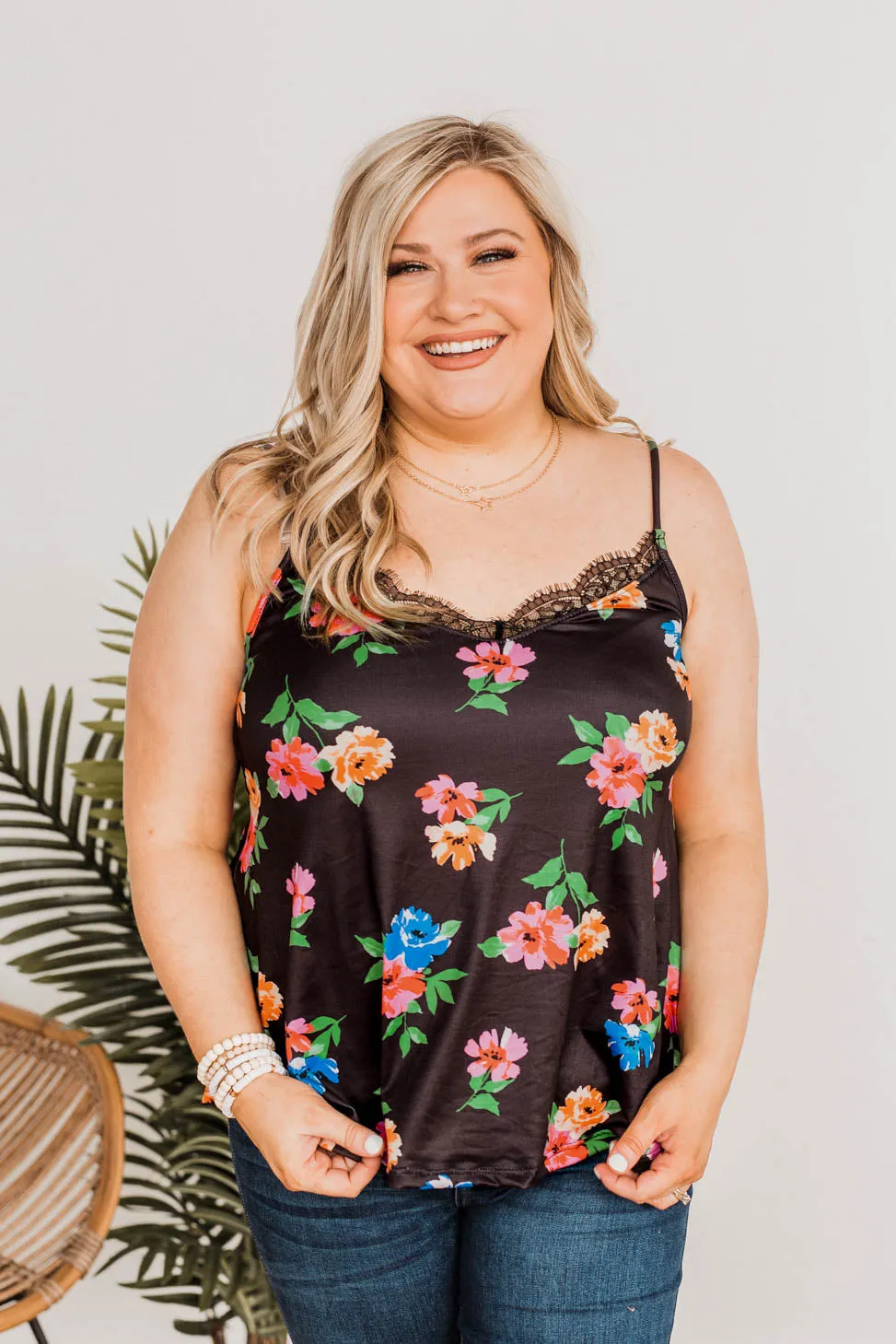 Aloha Beauty Lace Trimmed Tank Top- Black