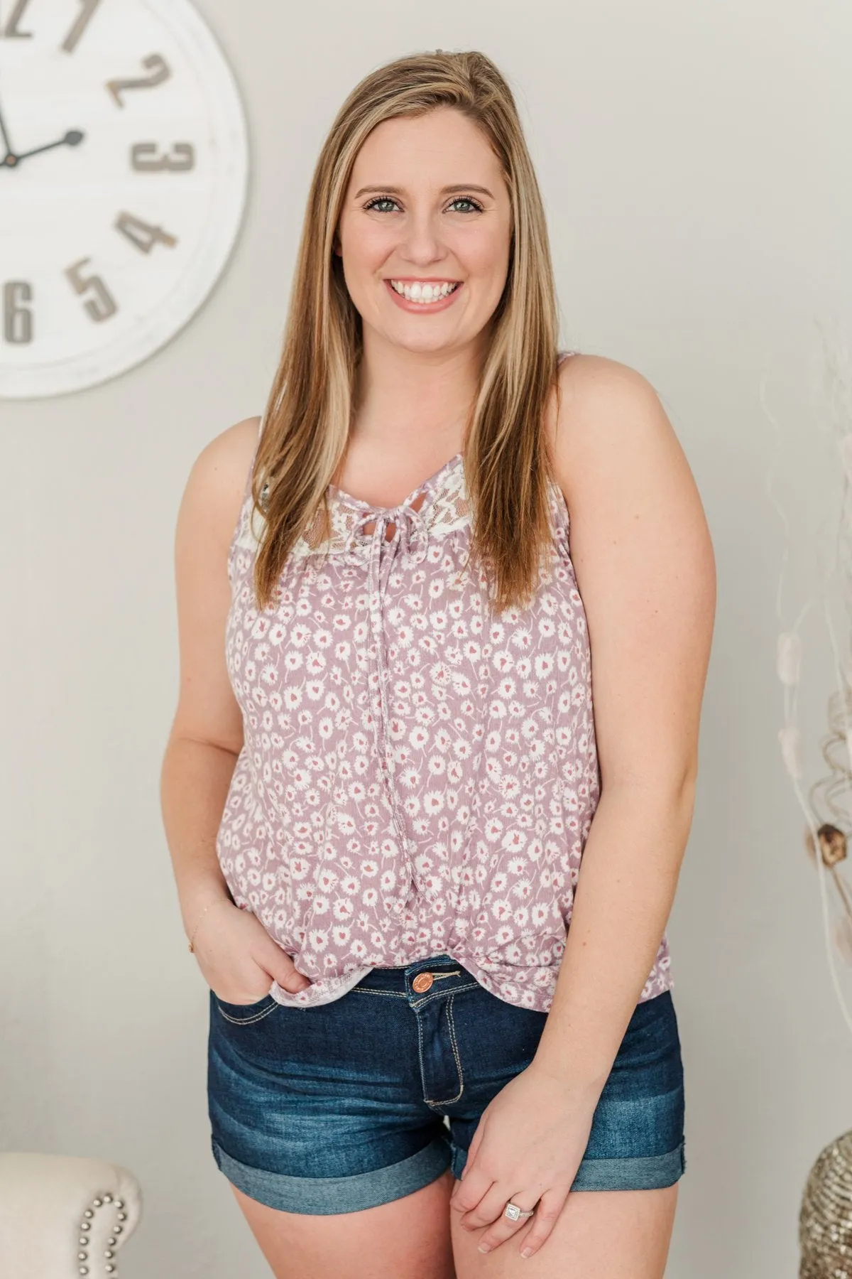 Best Day Yet Floral Lace Tank- Lavender & Ivory