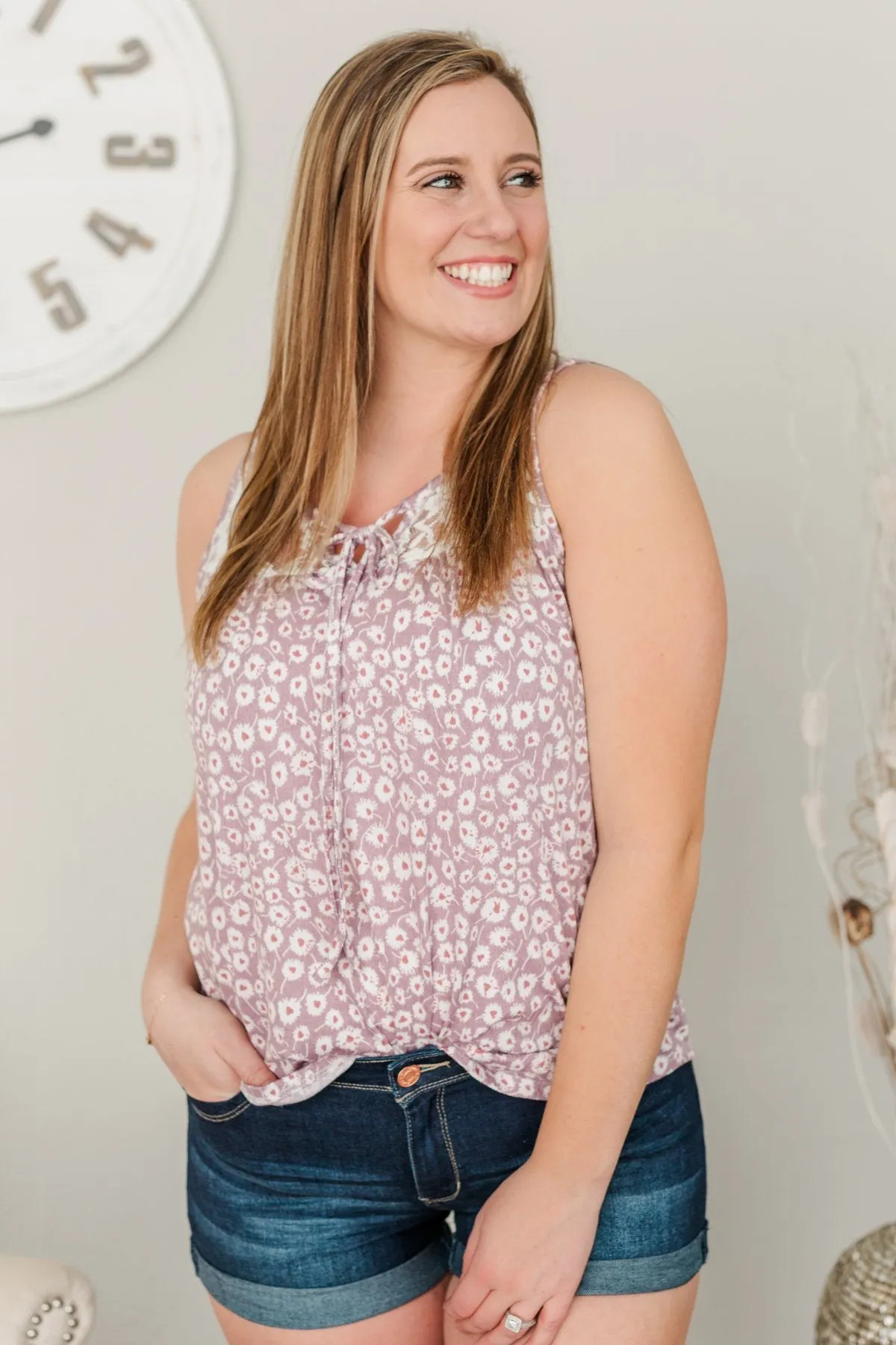 Best Day Yet Floral Lace Tank- Lavender & Ivory