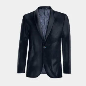  Blazer azul marino de terciopelo solapa redonda edición limitada de 1 botón