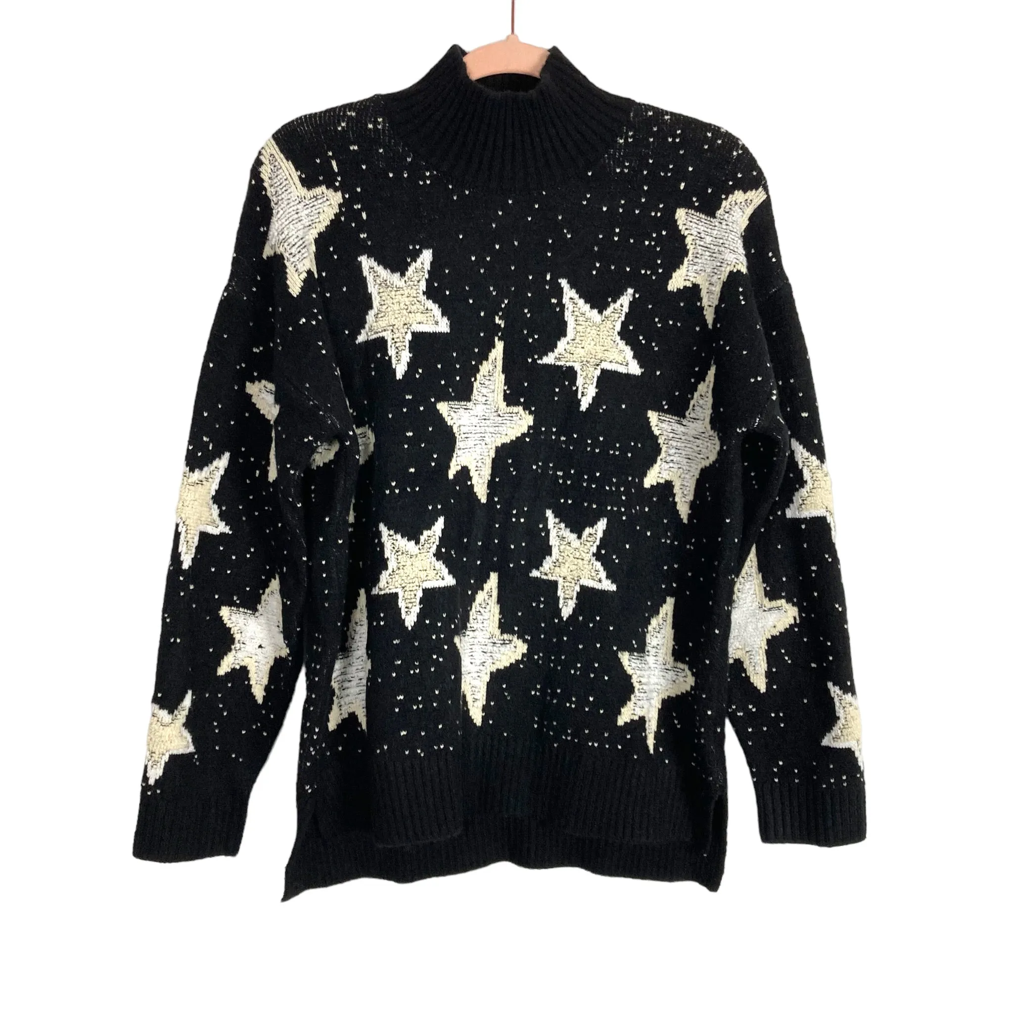 Bobeau Black Star Printed Mock Neck Sweater- Size M