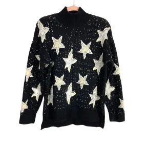 Bobeau Black Star Printed Mock Neck Sweater- Size M