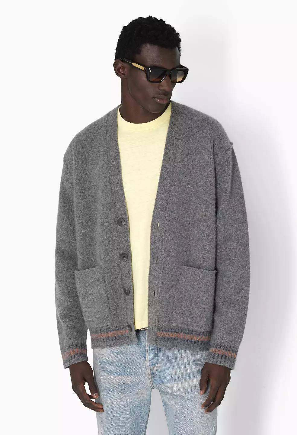 Brushed Wool Varsity Cardigan / Grey