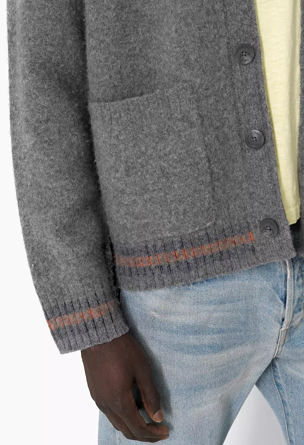 Brushed Wool Varsity Cardigan / Grey