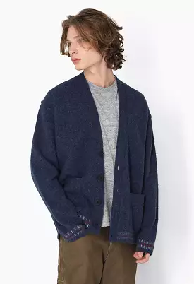 Brushed Wool Varsity Cardigan / Navy