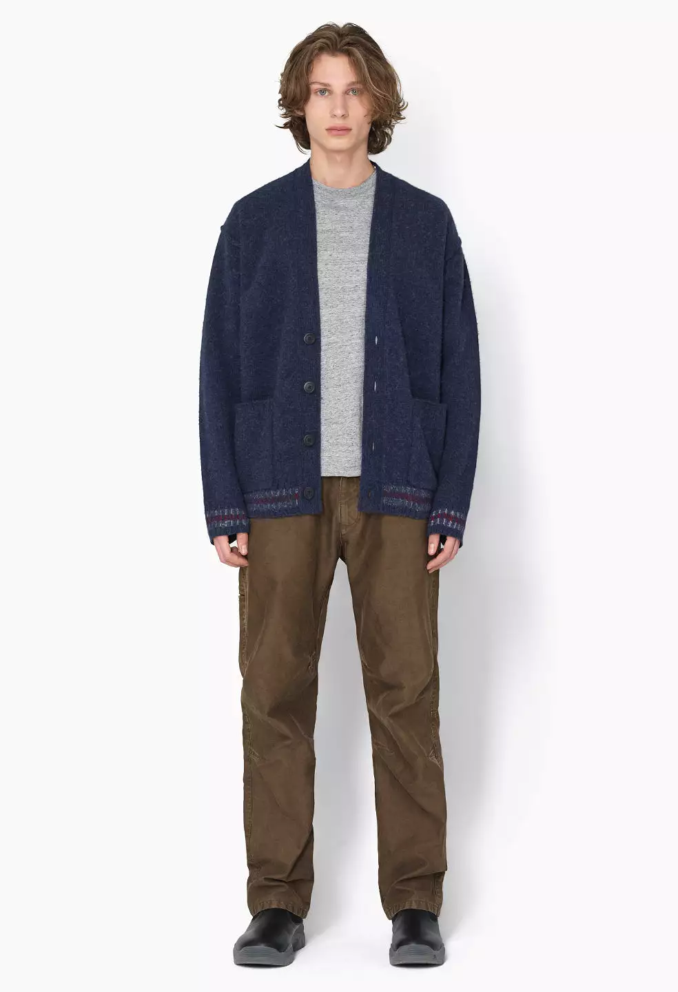 Brushed Wool Varsity Cardigan / Navy