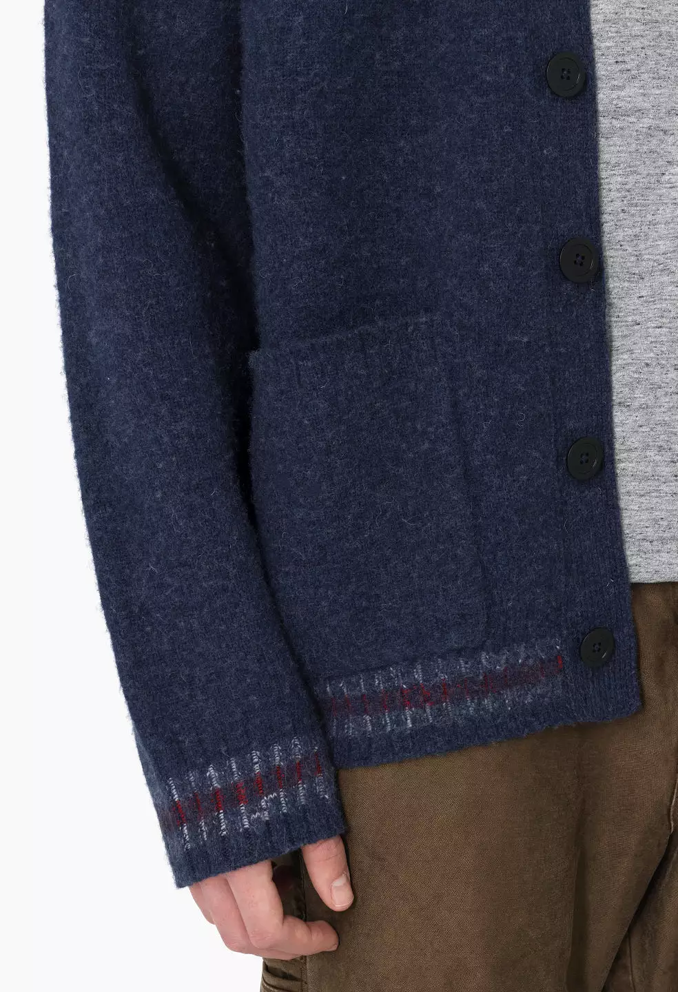 Brushed Wool Varsity Cardigan / Navy