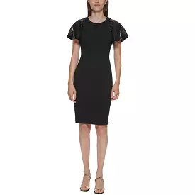 Calvin Klein Womens Sequined Flutter Sleeves Sheath Dress