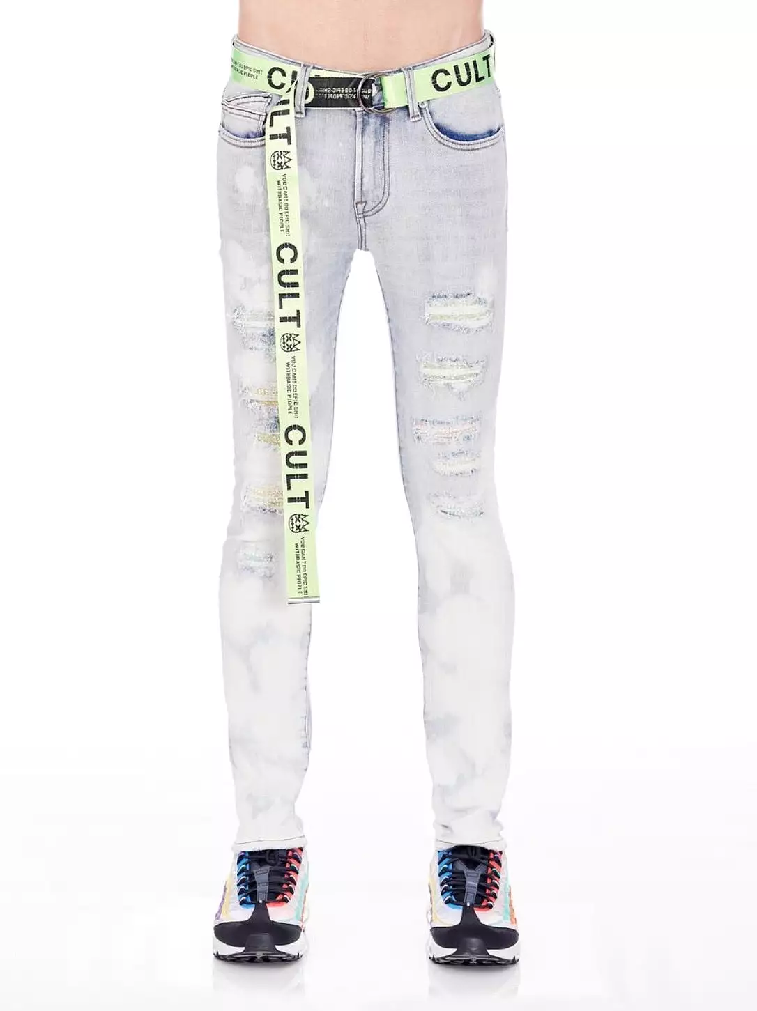 Cult Of Individuality Belted Bleach Skinny Jeans