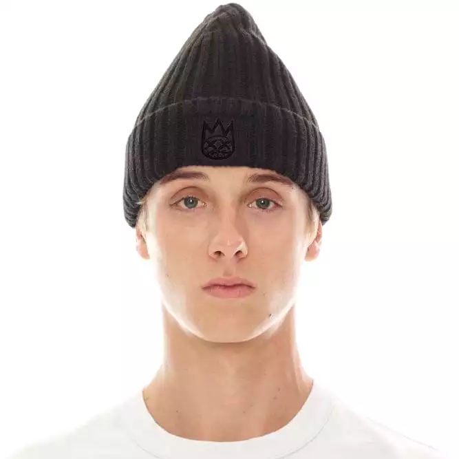 Cult Of Individuality Clean 2 Tone Shimuchan Logo Knit Beanie Hat (Black)