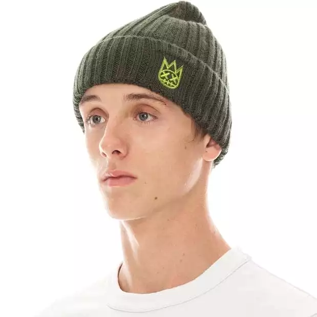 Cult Of Individuality Clean 2 Tone Shimuchan Logo Knit Beanie Hat (Pine)