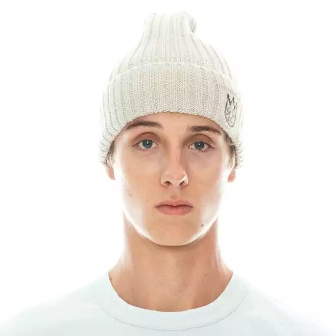 Cult Of Individuality Clean 2 Tone Shimuchan Logo Knit Beanie Hat (Winter White)