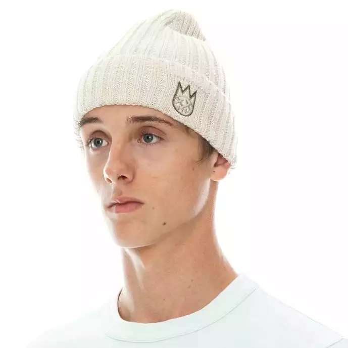 Cult Of Individuality Clean 2 Tone Shimuchan Logo Knit Beanie Hat (Winter White)