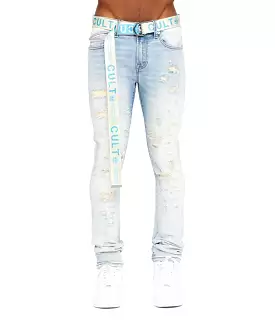 Cult Of Individuality Scars Belted Skinny Jeans