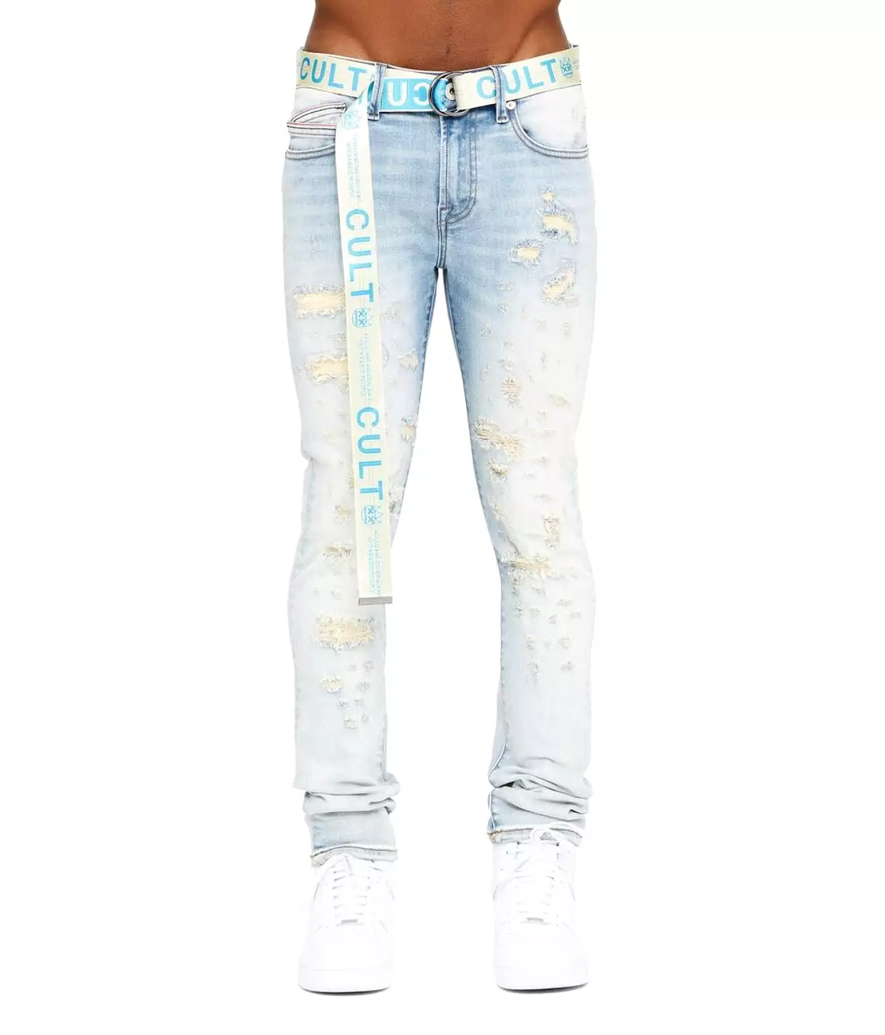 Cult Of Individuality Scars Belted Skinny Jeans