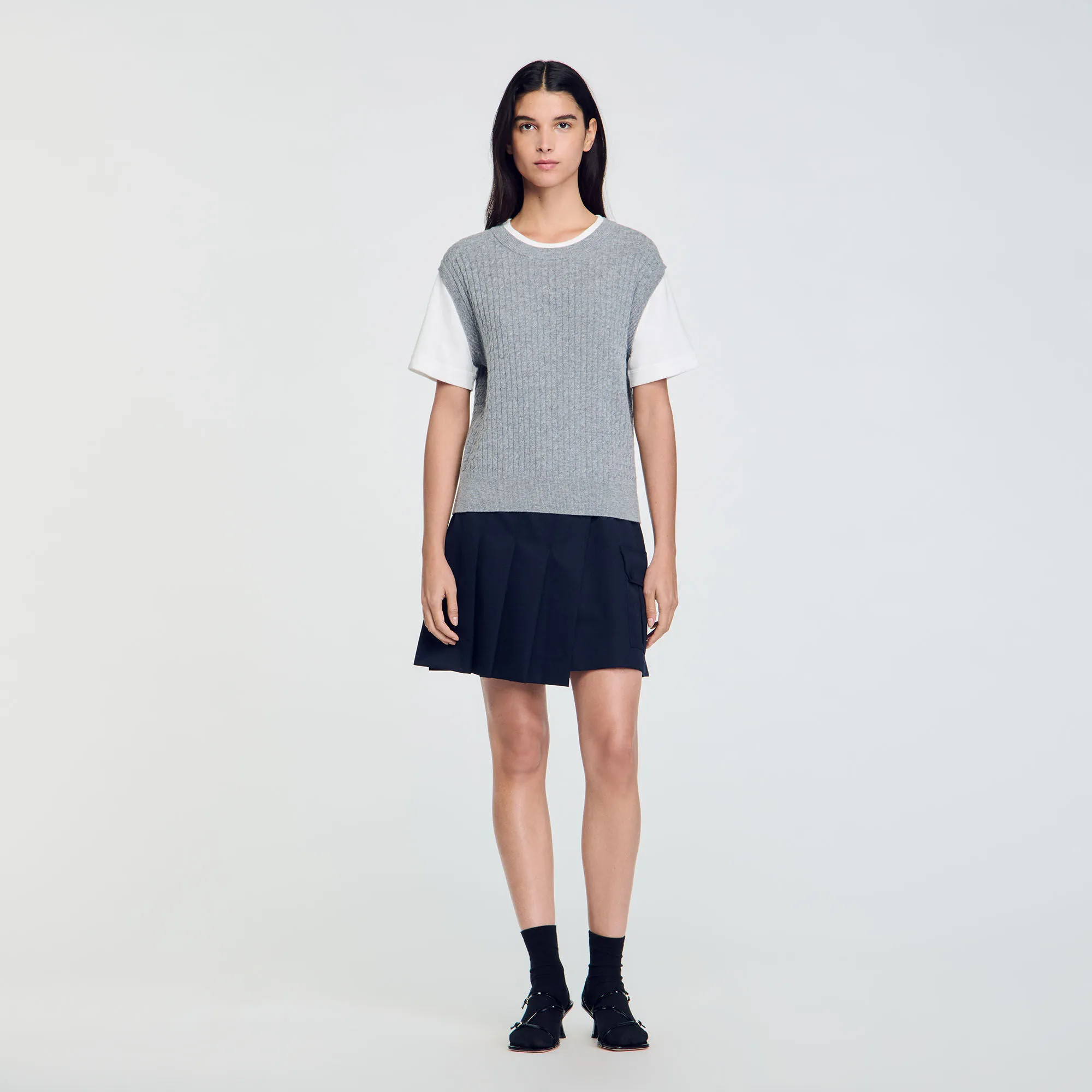 Dual-Material Knit Sweater