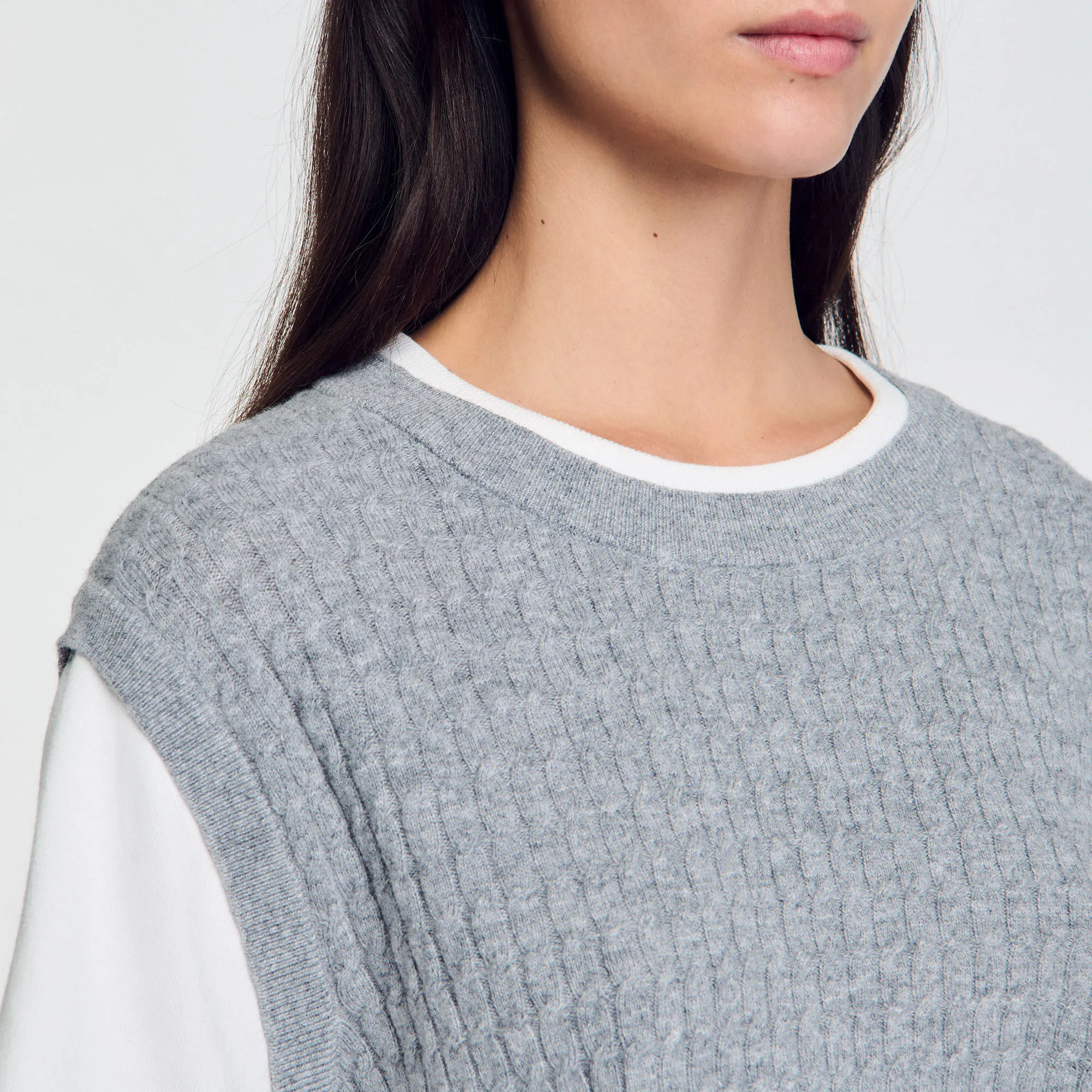 Dual-Material Knit Sweater