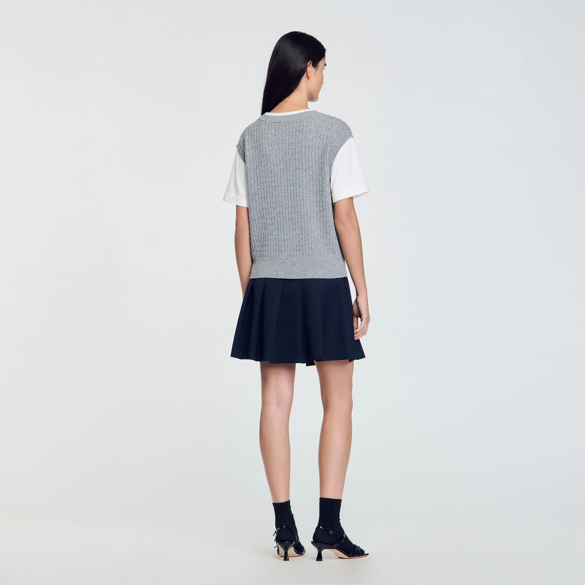 Dual-Material Knit Sweater