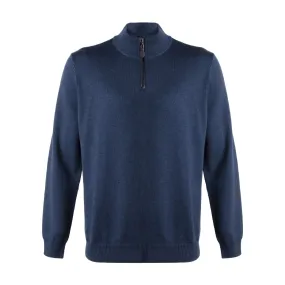 Extra Fine 'Zegna Baruffa' Merino Wool Quarter-Zip Sweater in Indigo by Viyella