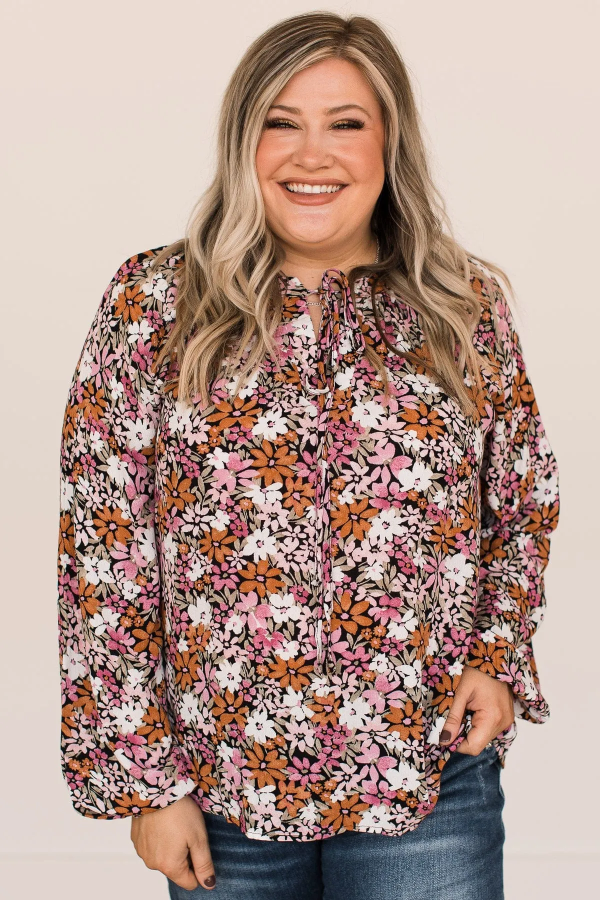 Extraordinary Beauty Floral Blouse- Black, Pink, & Rust