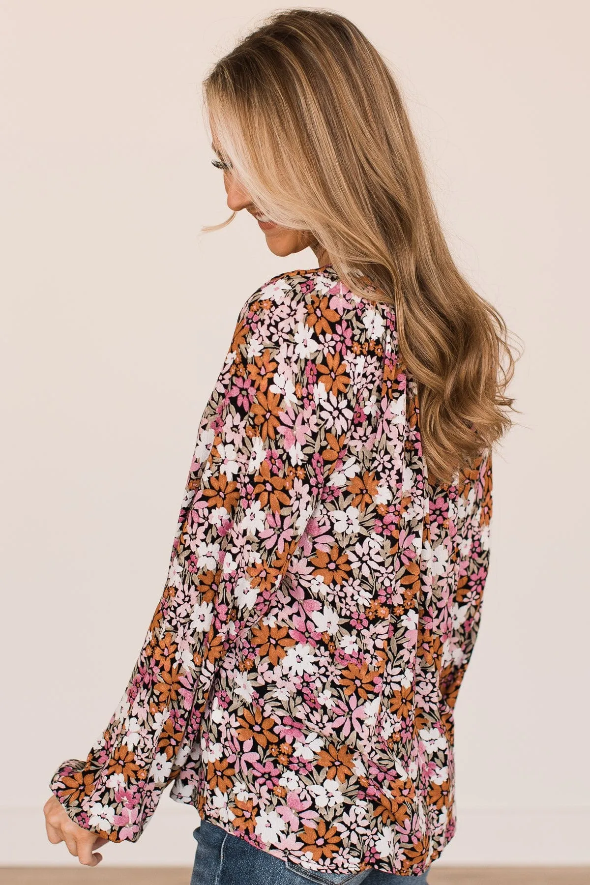 Extraordinary Beauty Floral Blouse- Black, Pink, & Rust