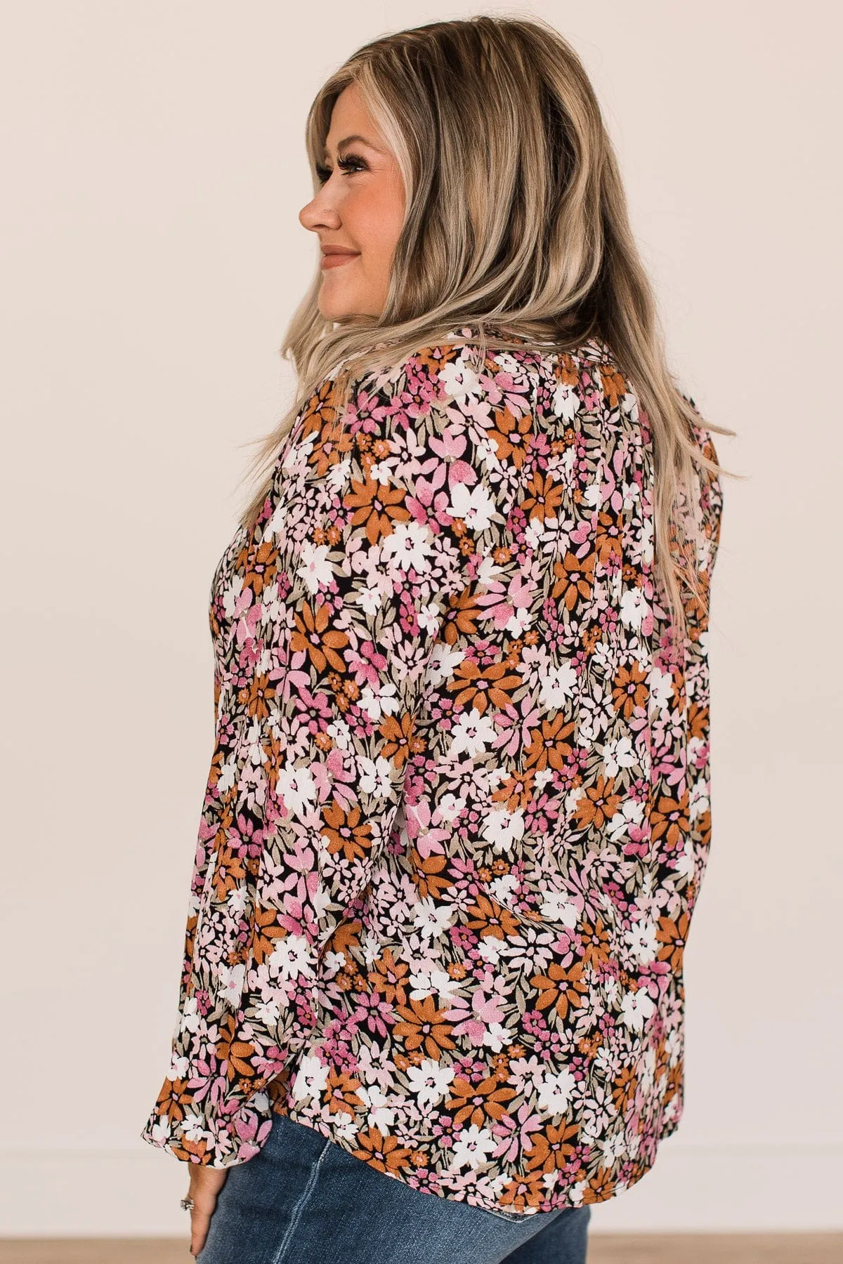 Extraordinary Beauty Floral Blouse- Black, Pink, & Rust