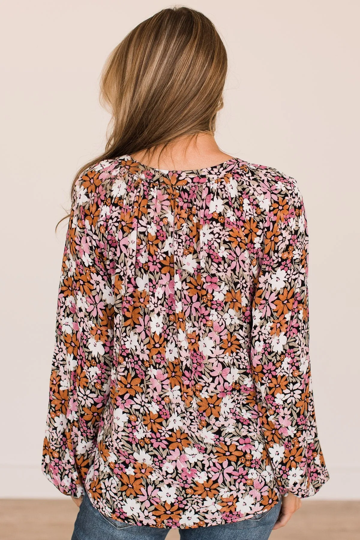 Extraordinary Beauty Floral Blouse- Black, Pink, & Rust