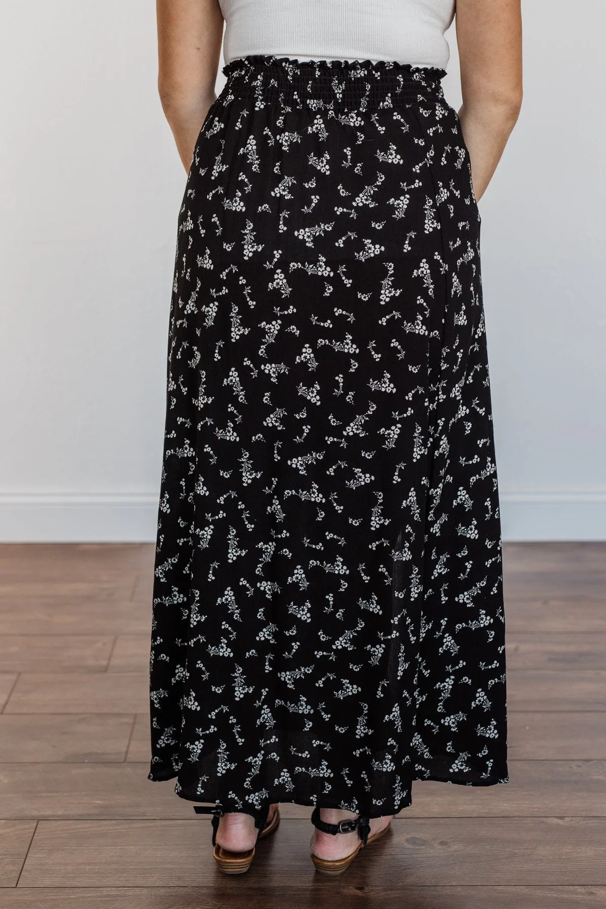 Floral Beauty Maxi Skirt- Black & White