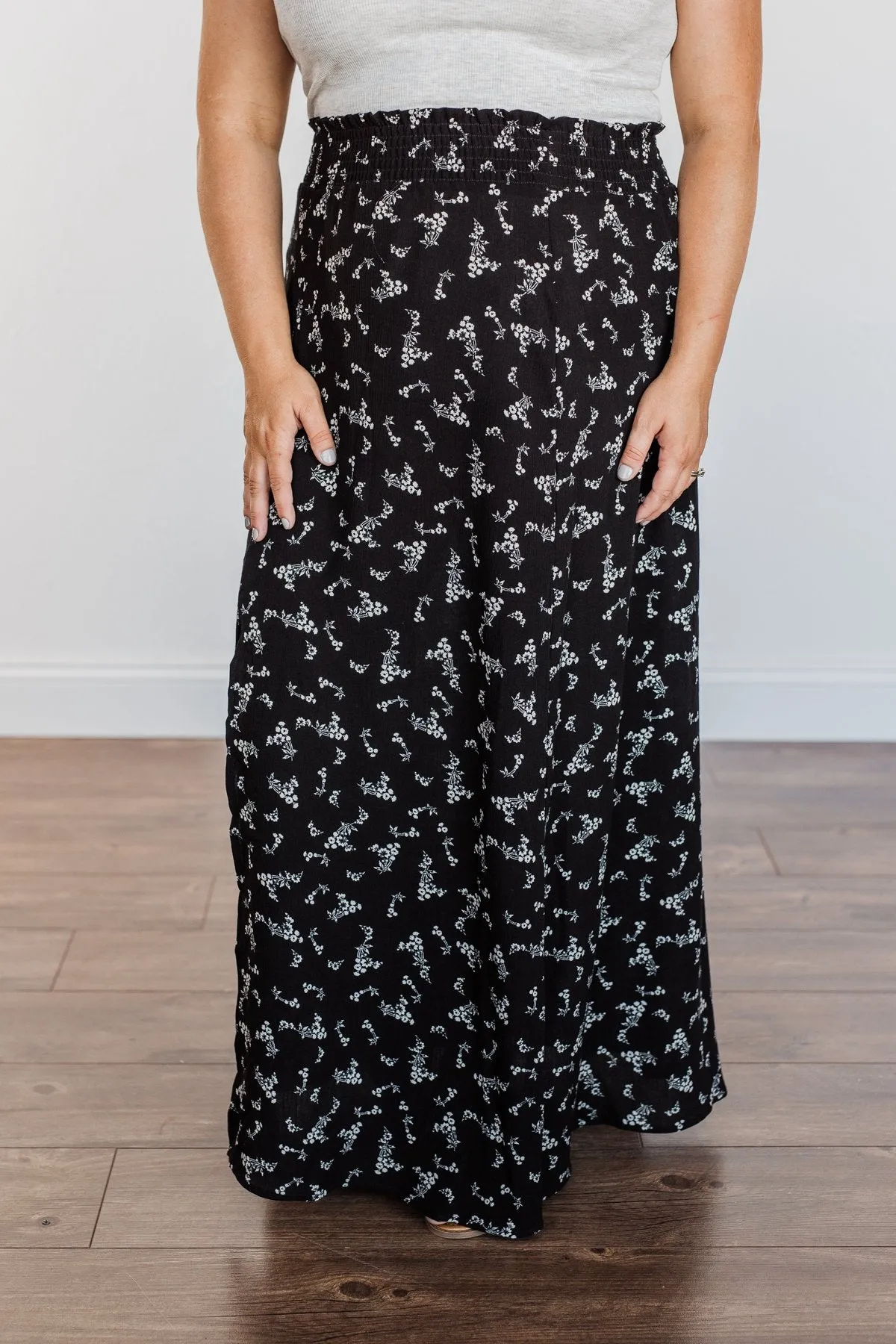 Floral Beauty Maxi Skirt- Black & White