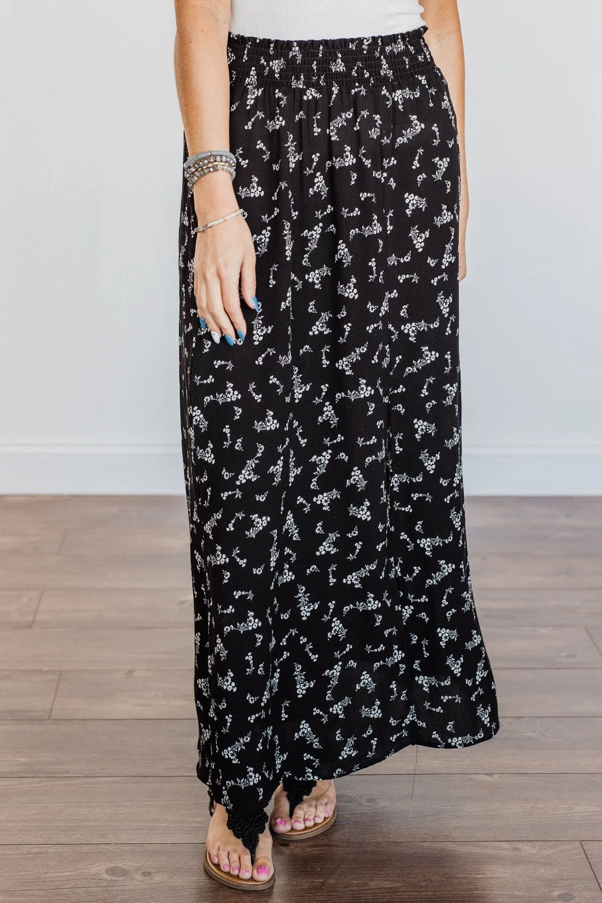 Floral Beauty Maxi Skirt- Black & White