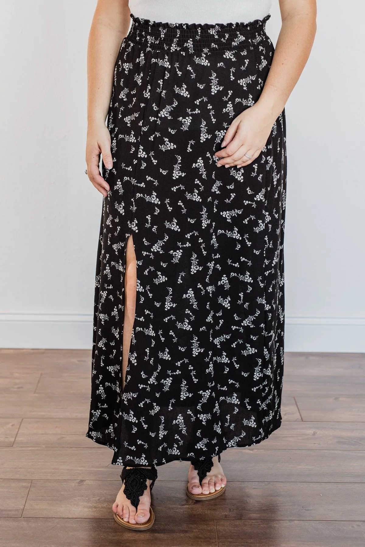 Floral Beauty Maxi Skirt- Black & White