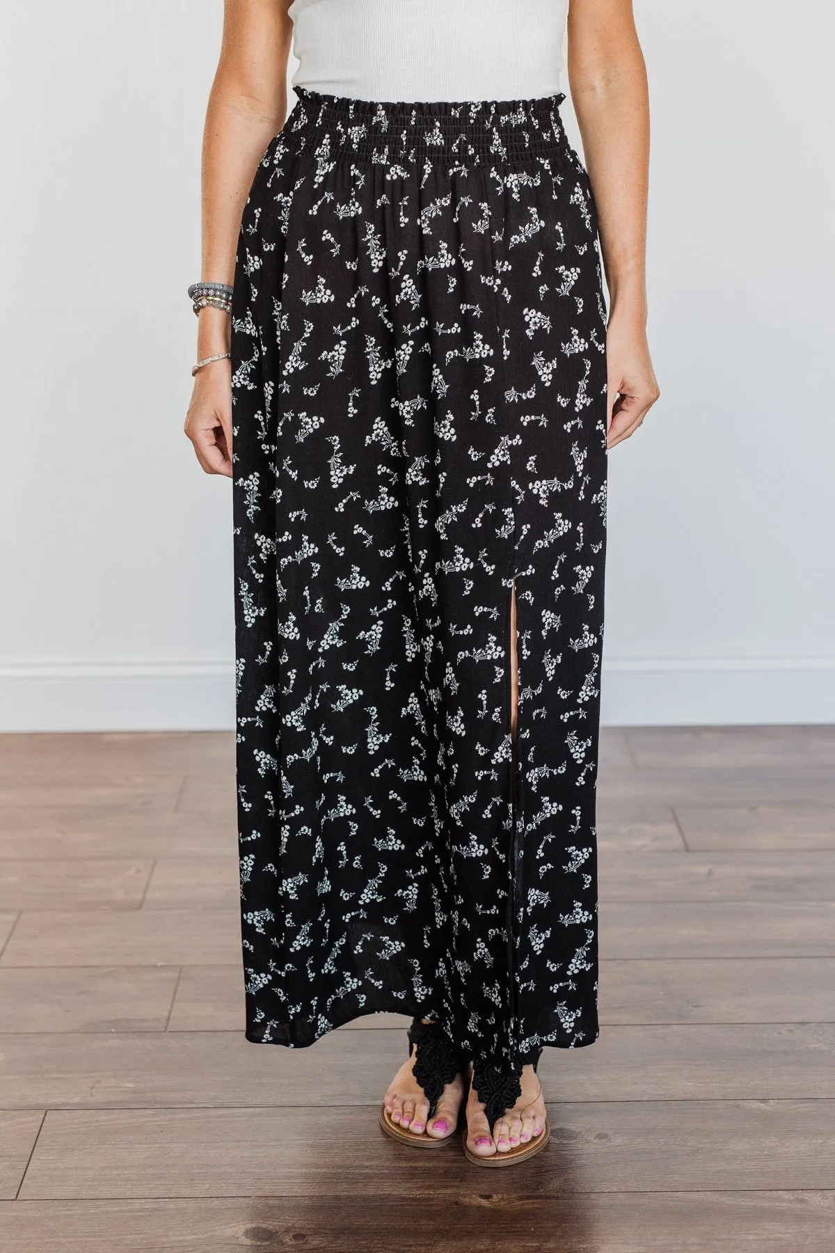 Floral Beauty Maxi Skirt- Black & White