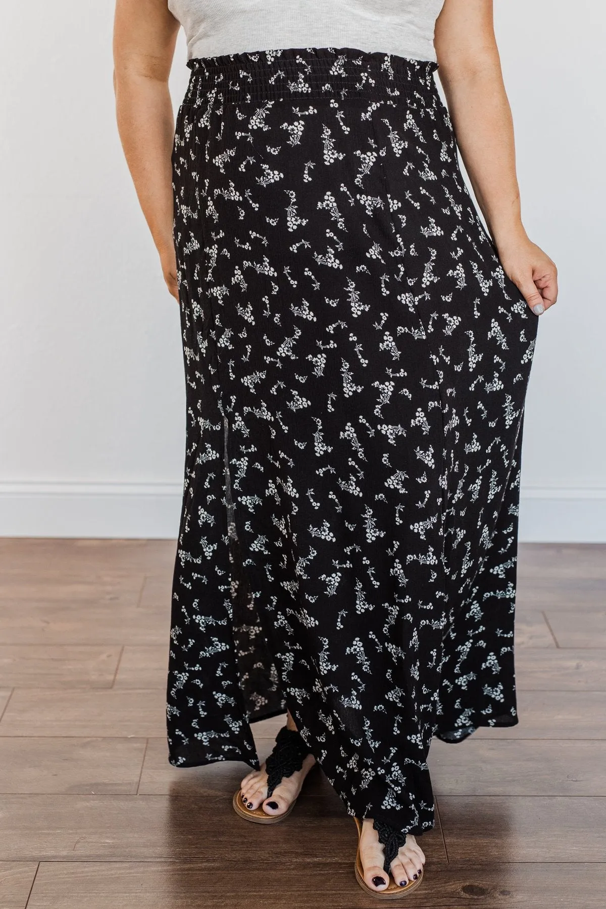 Floral Beauty Maxi Skirt- Black & White