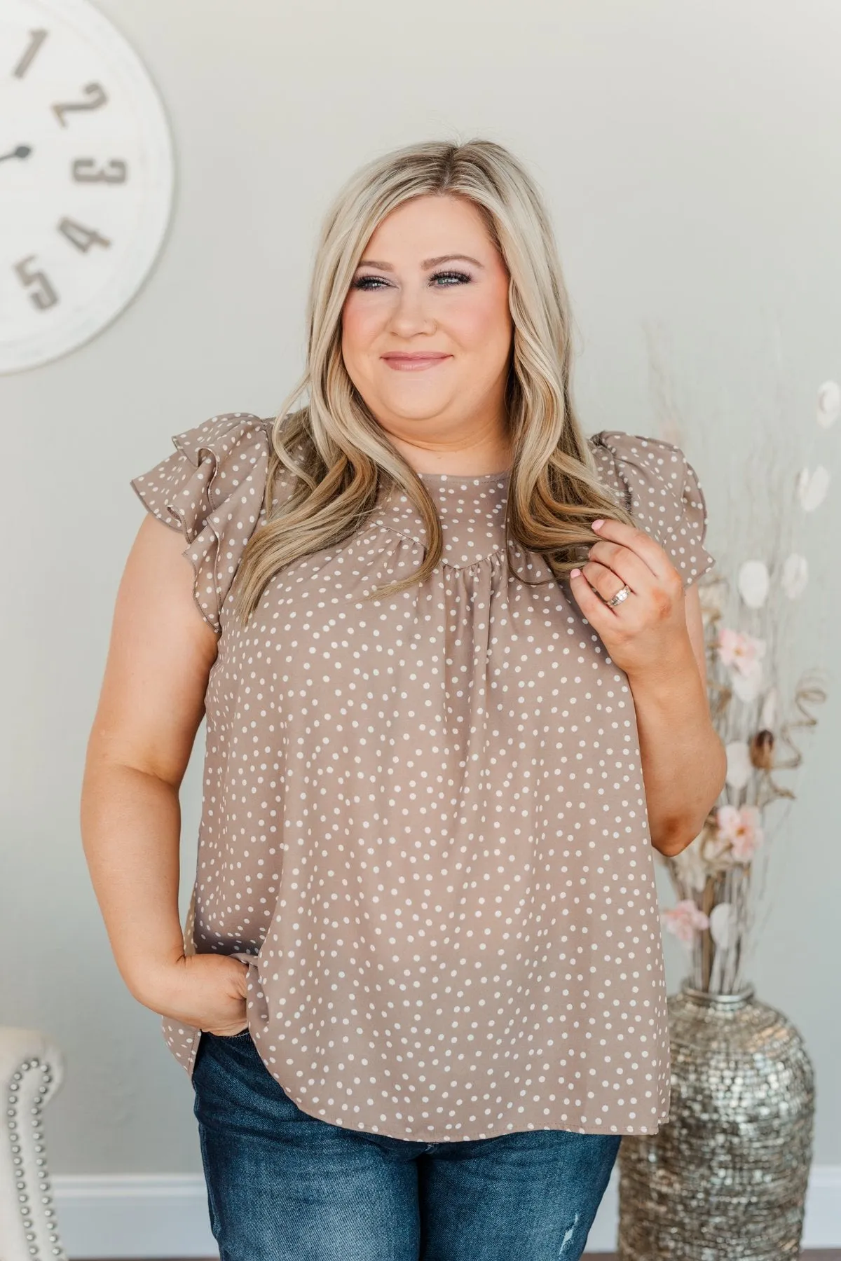 Follow Your Dreams Polka Dot Blouse- Taupe