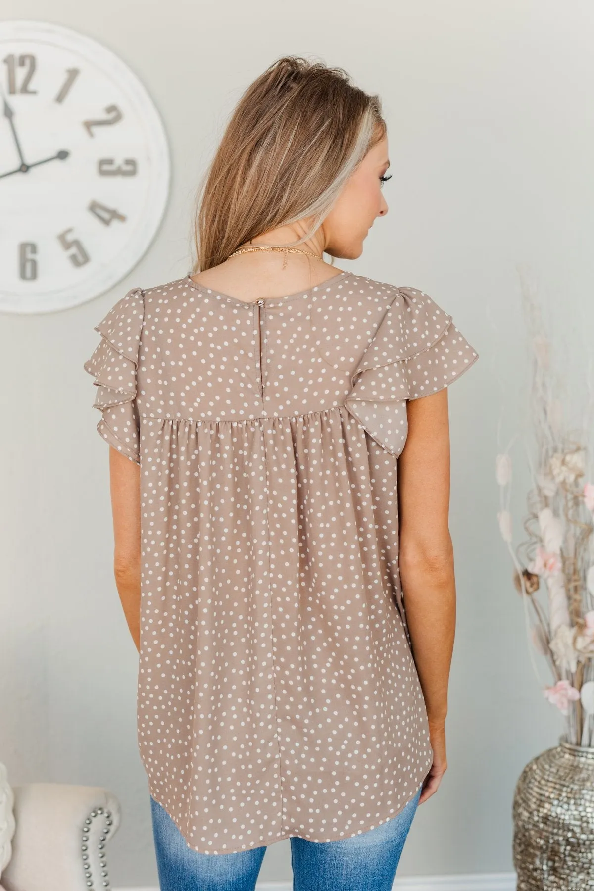 Follow Your Dreams Polka Dot Blouse- Taupe