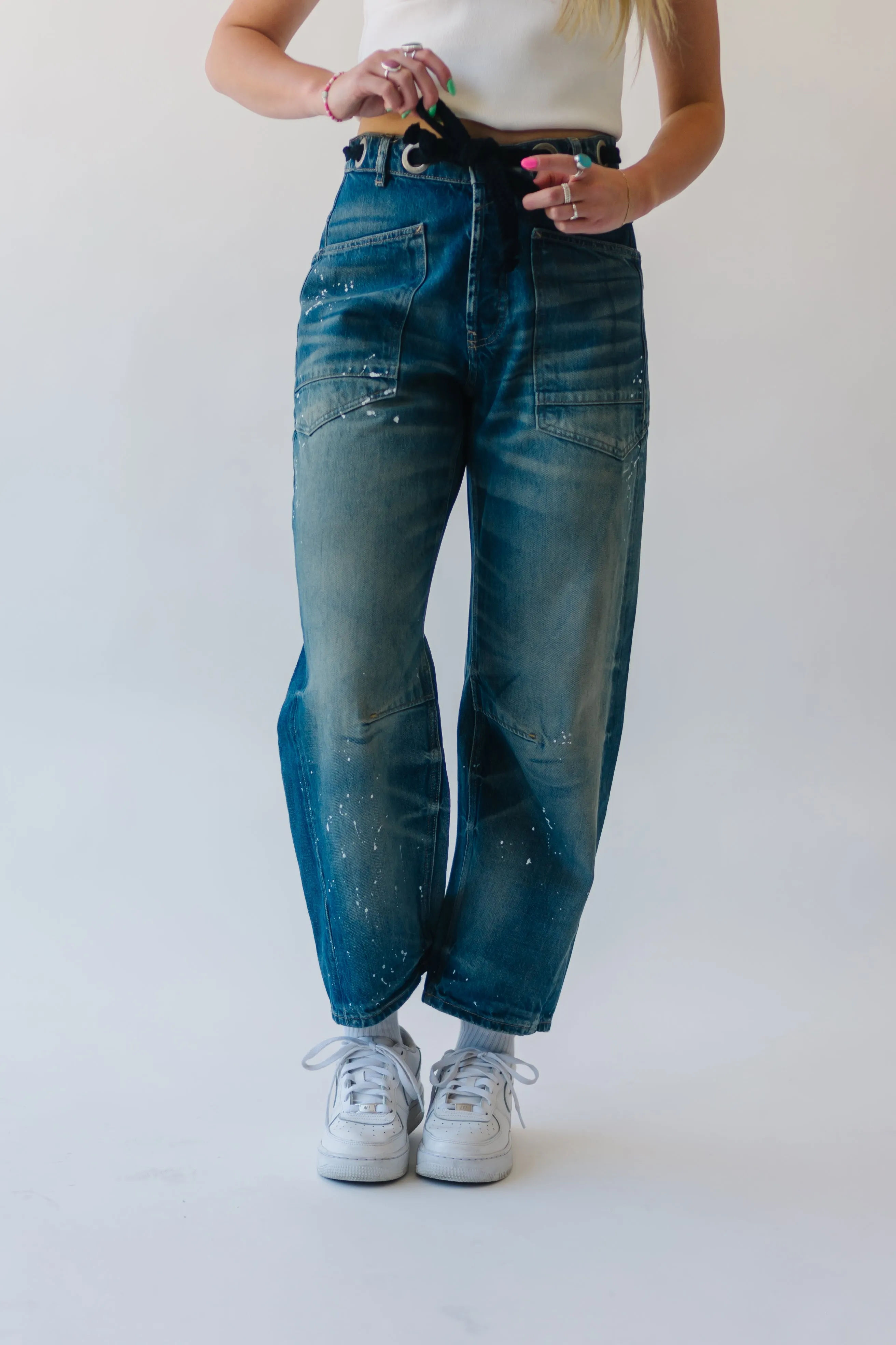 Free People: We The Free Moxie Pull-On Barrel Jeans in Timeless Blue