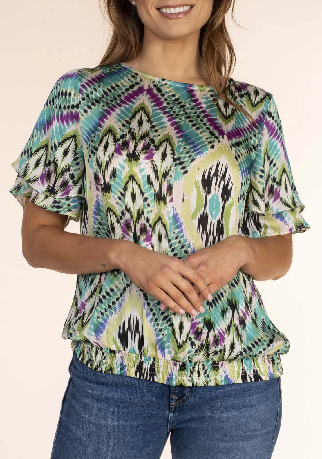 Frill Sleeve Blouse With Elastic Hem