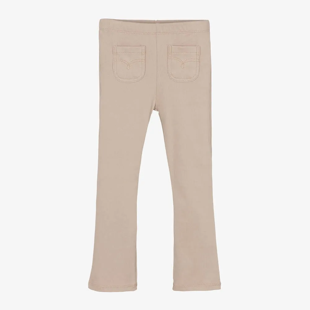 Girls Beige Flared Cotton Jeggings