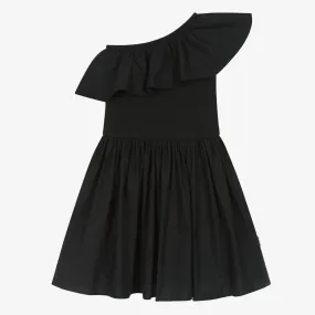 Girls Black Organic Cotton One Shoulder Dress