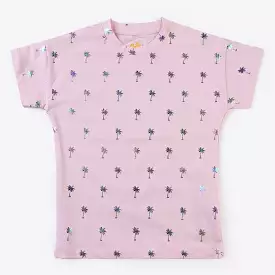 Girls Cotton Jersey T-Shirt H/S Palm Tree-Light Pink