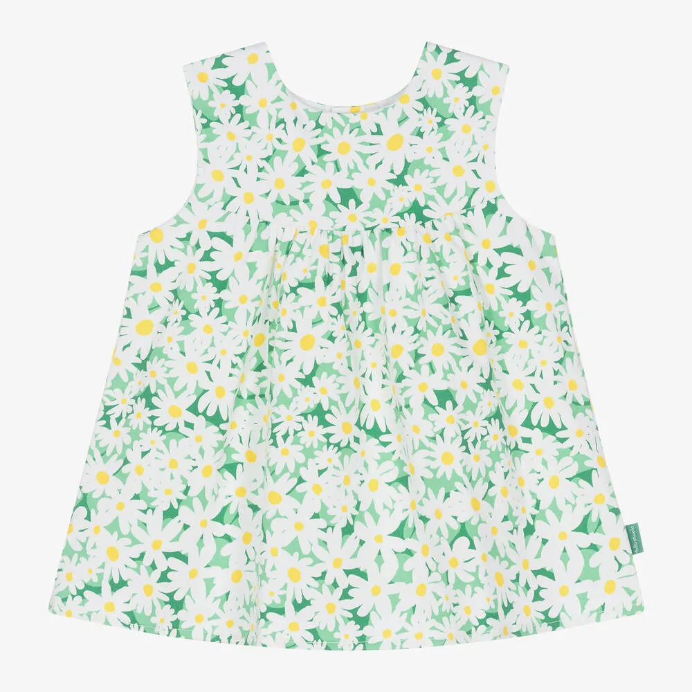 Girls Green Daisy Print Cotton Dress