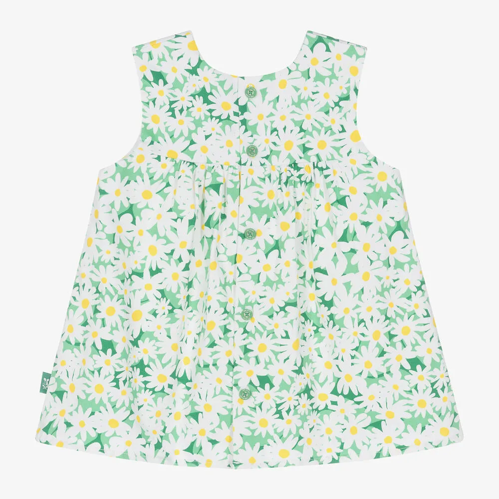 Girls Green Daisy Print Cotton Dress