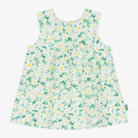 Girls Green Daisy Print Cotton Dress