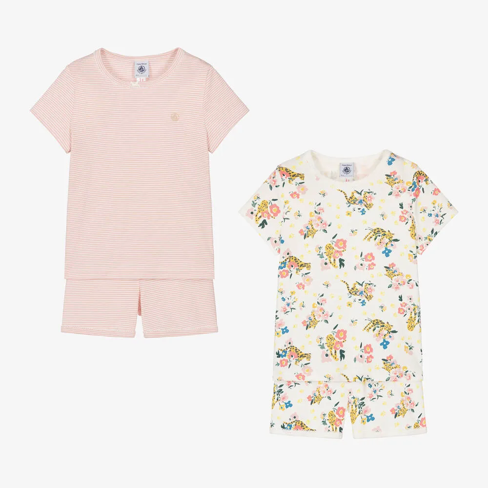 Girls Ivory & Pink Cotton Pyjamas (2 Pack)