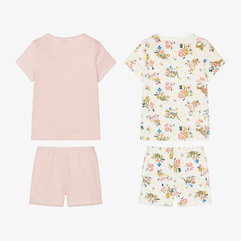 Girls Ivory & Pink Cotton Pyjamas (2 Pack)