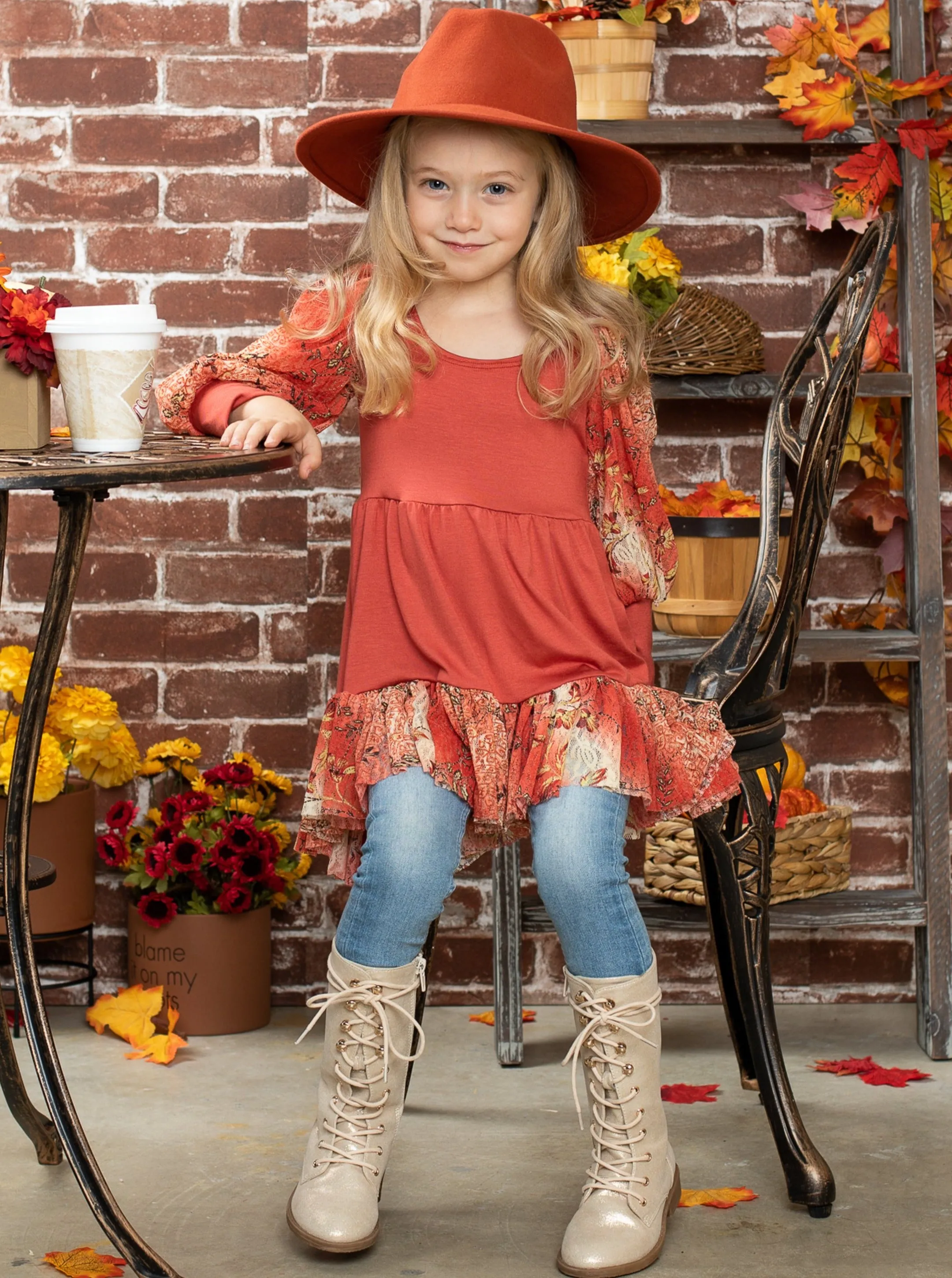 Girls La Dentelle Coral Hi Lo Lace Ruffled Tunic