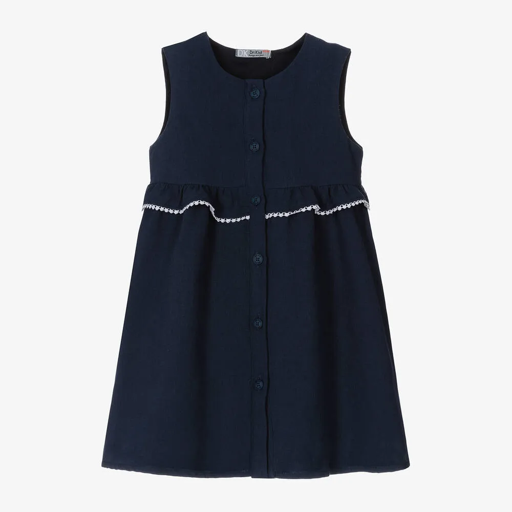 Girls Navy Blue Linen & Cotton Dress 