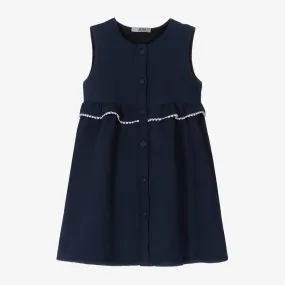 Girls Navy Blue Linen & Cotton Dress 