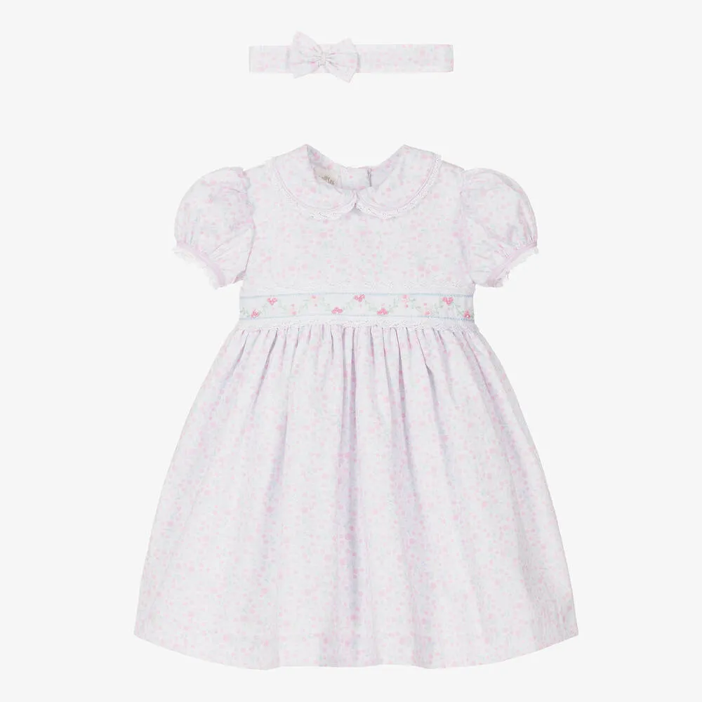 Girls Pink & White Cotton Dress Set