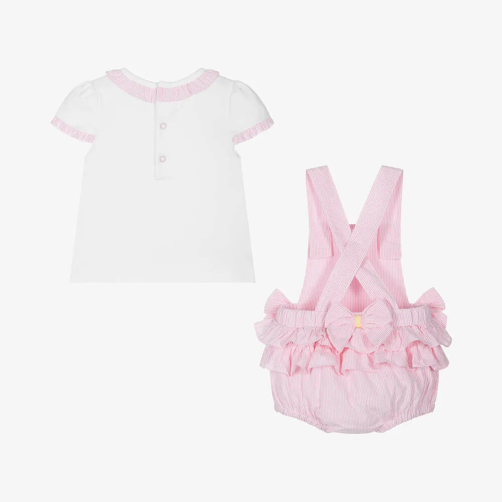 Girls Pink Cotton Dungaree Shorts Set